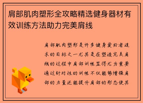 肩部肌肉塑形全攻略精选健身器材有效训练方法助力完美肩线