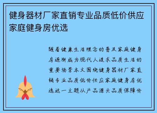 健身器材厂家直销专业品质低价供应家庭健身房优选