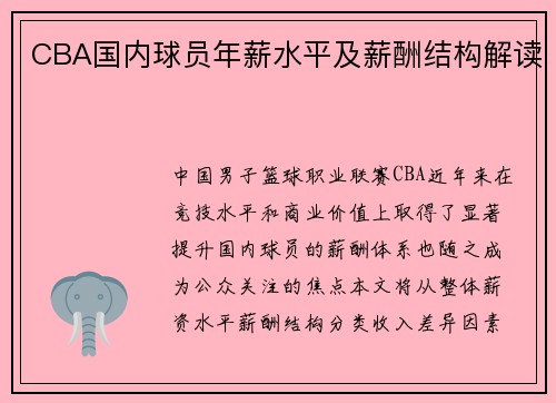 CBA国内球员年薪水平及薪酬结构解读